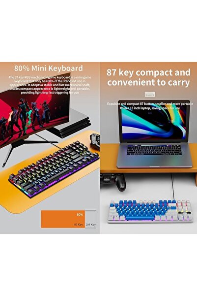 GENERAL DZAnnc Mechanical Gaming Keyboard, Cyan Switch 87 Keys Compact Biling...