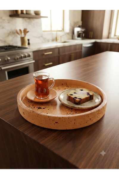 Art By Aslı Orion Series 23X23 cm Handmade Unbreakable Decorative Round Presentation Tray - Turkish Coffee and Catering Serving Tray