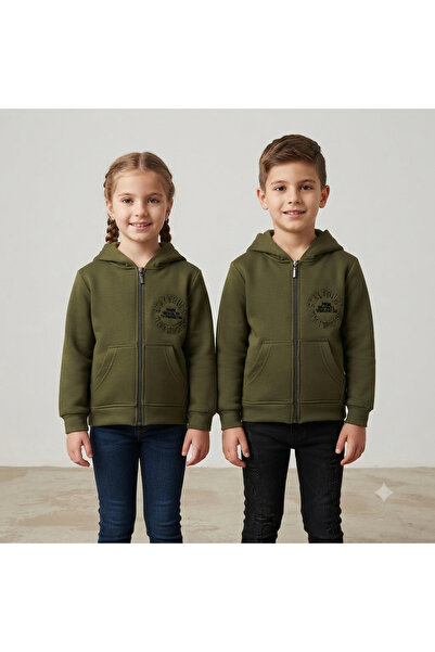 CUBBUX Boy's Hooded Jacket with Zipper and Embroidery Detail, Pocketed Cardigan