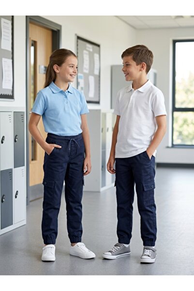 PRENS Unisex Ribbed Elastic Cuffed Cotton School Trousers