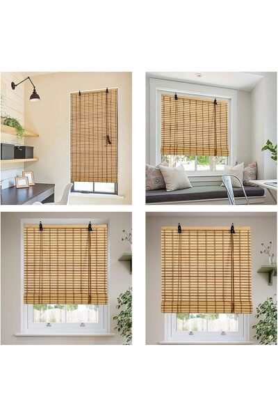 TEKZEN Ahşap Doğal Bambu Katlamalı Stor Perde Güneş Kırıcı Dekoratif Bahçe Balkon Ev Pencere Güneşlik