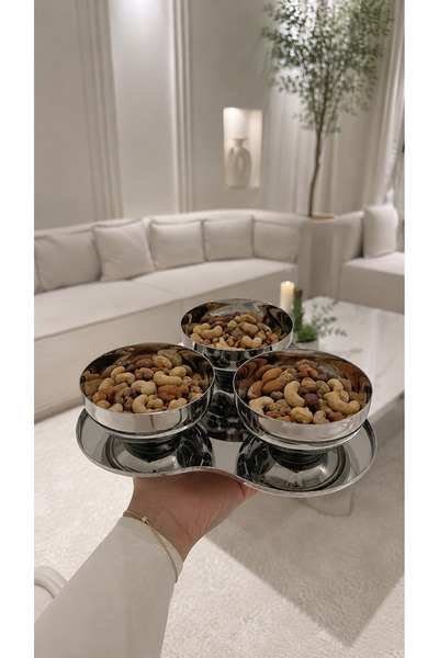 ALMASA Three Compartment Nuts Serving Tray Steel Nickel