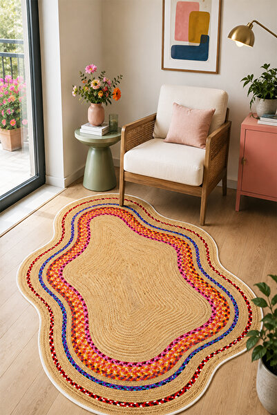 PINKIE HOME Dijital Kaymaz Yıkanabilir Hasır Görünümlü Salon Halısı Mutfak Ha...