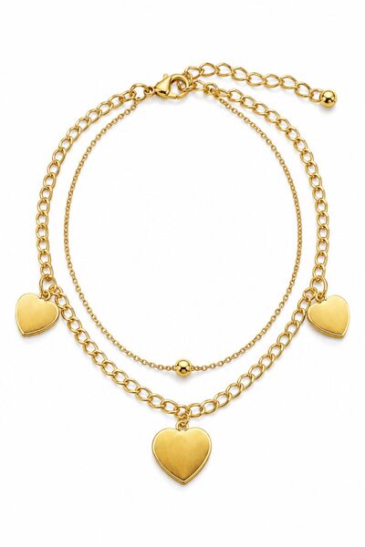 OGHAMAY Gold Color Top Sf 3 Heart Steel Anklet - 3912