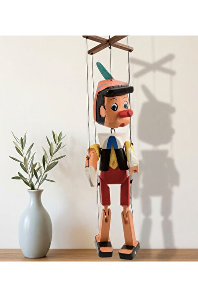 Mihristore Ahşap Pinokyo Kukla 20 Cm Balkon Süsü Duvar Süsü Hediyelik Kukla