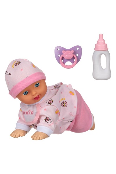 OEM Păpușă care se târăște, 24 cm, cu ținută roz, include biberon și suzetă -...