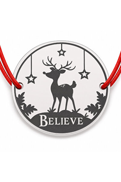 Simoshop Brățară argint 925 cu bănuț ren, stele și mesajul BELIEVE, șnur regl...