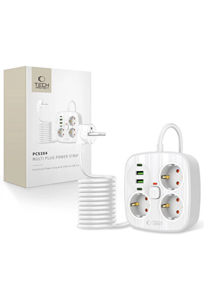 Tech-Protect Prelungitor cu 3 prize și 4 porturi USB pentru calculator și tel...