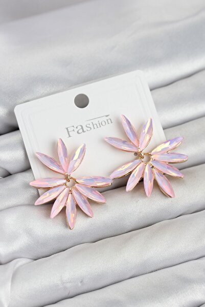 Clariss Pink Color Crystal Stone Lotus Model Women's Earrings