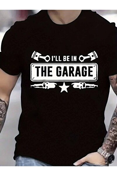 LİNA06 تي شيرت رجالي بطبعة THE GARAGE - ياقة دائرية، مقاس عادي، قماش مرن ومتي...