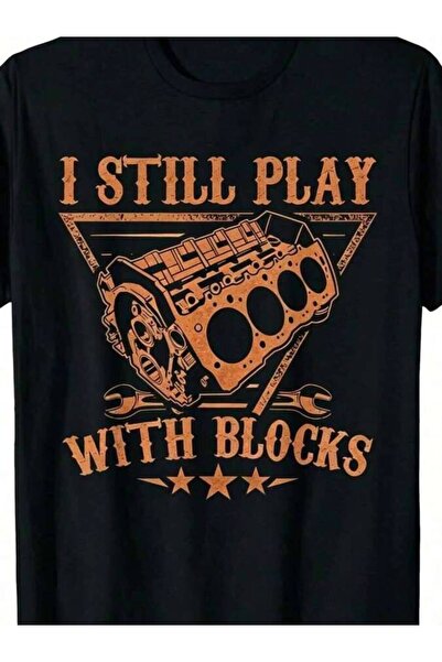 4CR تي شيرت رجالي من القطن الخالص بطبعة 'I Still Play With Blocks' وتصميم 'مي...