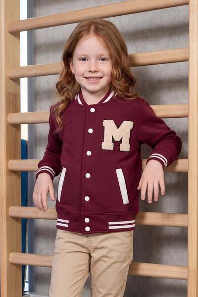 Fulla Moda Embroidered Stand Collar College Unisex Kids Jacket