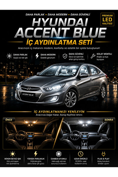 DuoLight Hyundai Accent Blue Uyumlu 6000K LED İç Aydınlatma Seti Parlak Beyaz...