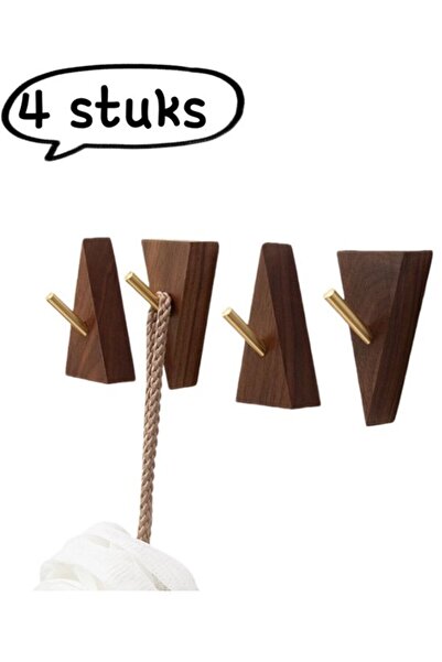 STARSTAR 4-Piece Solid Black Walnut Wood Wall-Mounted Coat Hook Set - 2 V-Sha...