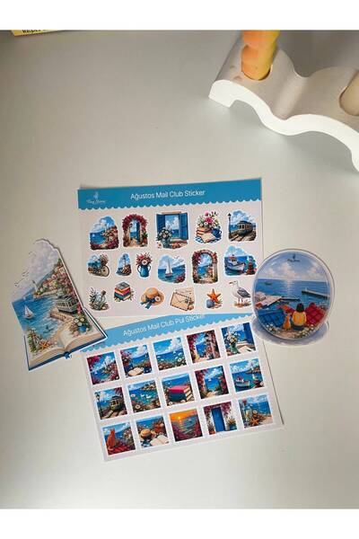 tinystoriestr Tiny Mail Club & Aylık Kutu - Ağustos Ayı /Ayraç,Sticker,Pul,Kartpostal