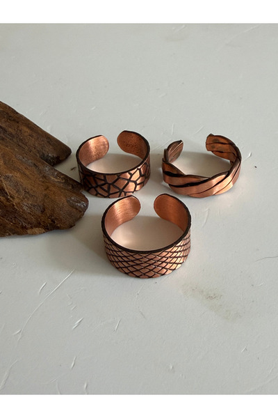 Rupen Kraft Adjustable 3-Piece Handmade Pure Copper Ring Combination Non-Allo...