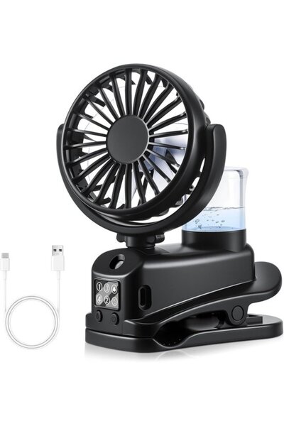 Morvena Picks Mini ventilator clip - pulverizare cu apa, 4 viteze, display LE...