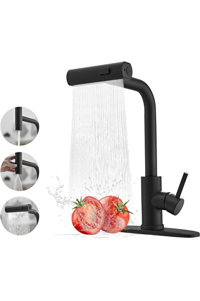 STARSTAR Black kitchen faucet with drop-down sprayer; single-handle kitchen s...