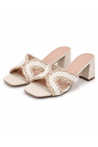 mtz Women’s Woven Heeled Sandals, Beige Braided Strap Square Open Toe Slip-On...