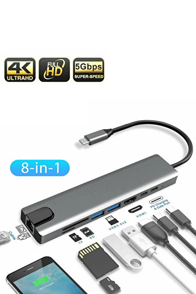 DarkRage Type-C USB Hub 8 in 1 Çoklayıcı - MacBook, iPad, Windows & Android U...