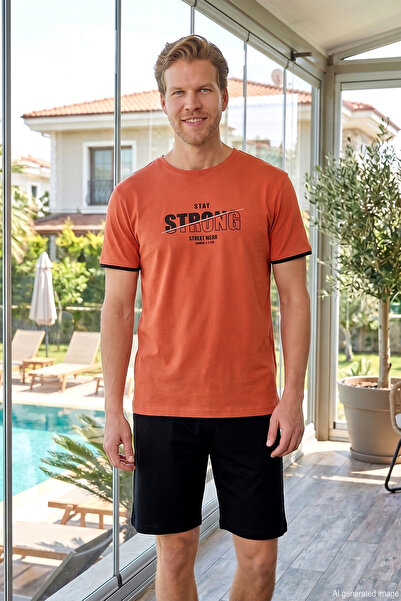 REMSA Men's Short Sleeve Shorts Single Jersey Fabric Pajama Set 2387 Orange