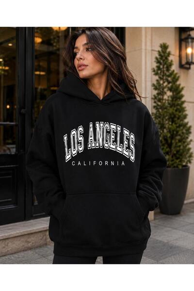 TREND EMMODA Women's Los Angeles California Printed Oversize Hooded Sweatshirt