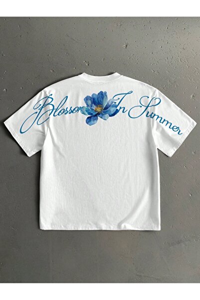 Vordevia تي شيرت أبيض كبير الحجم مطبوع عليه Blossom للجنسين، تي شيرت يومي مري...