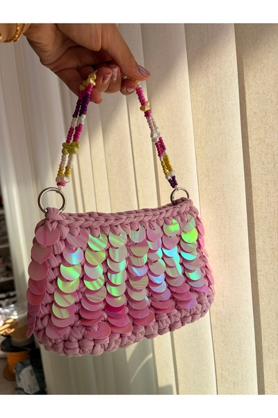 nurjewelry El Yapımı Pembe Payetli Kadın Omuz Çantası – Boncuk Detaylı Şık Çanta