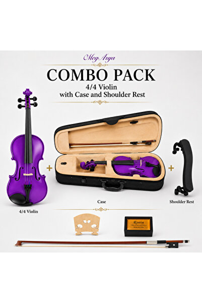 MegArya 4/4 Full Size Purple Violin Combo Pack with Case & Shoulder Rest