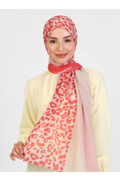 Differenza Striped Leopard Patterned Shawl - Red