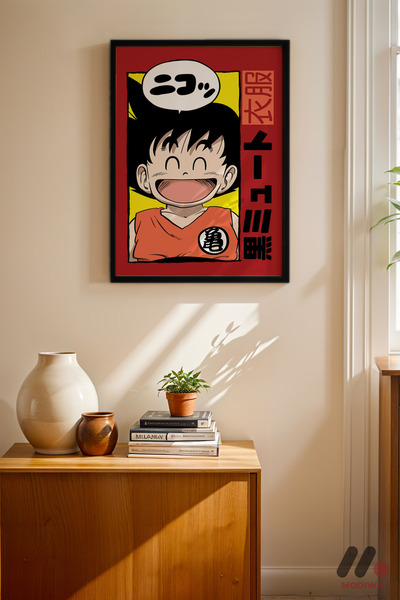 Modiwa Design Dragon Ball Genç Goku Poster, Siyah Çerçeveli Duvar Tablosu - A...