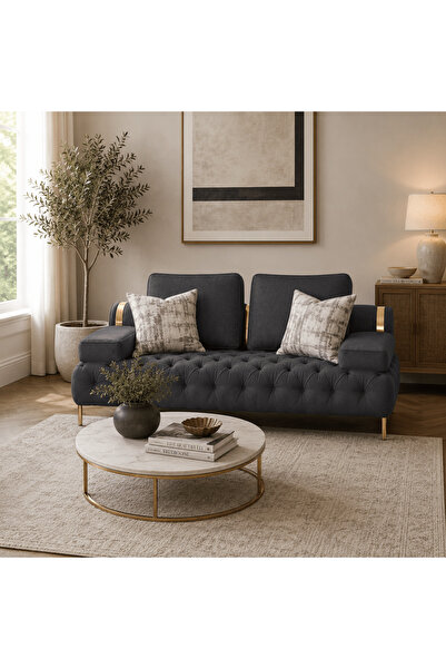 Roots Furniture كنبة لوفسيت رمادية داكنة مزينة بالزخارف