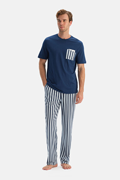 Dagi Navy Blue Short Sleeve Pocket T-Shirt and Pants Set