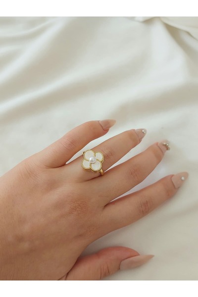 bijoux uniques Flower Pearl Steel Stress Ring Can Be Adjusted to the Finger