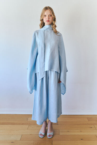 OZSARICAM Amora Asimetrik Oversize Keten Takım