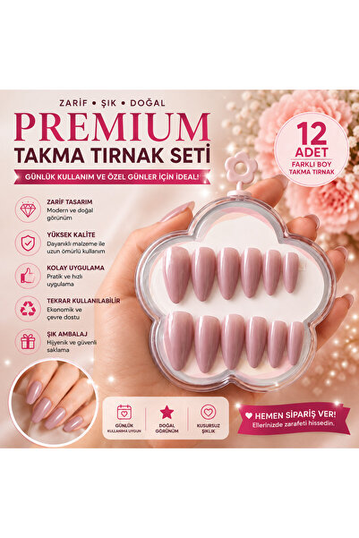 ✨ Premium 12’li Takma Tırnak Seti – Doğal Nude Şıklık