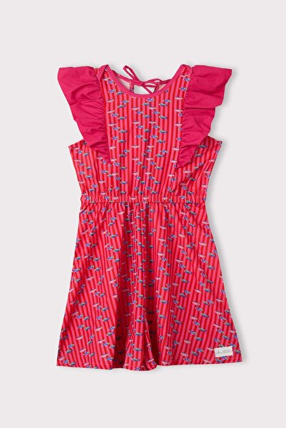 Haşema Fuchsia 3-Piece Girls' Swimsuit Set with Flounces on the Shoulders 7001