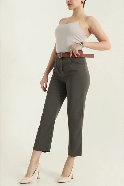 VıoShıne Women's High Waist Belted Imported Crepe Trousers