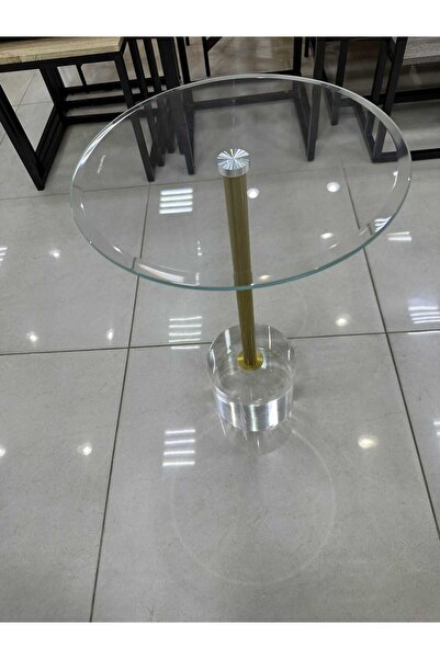 Generic Single Service Table, Glass Top with Steel Column