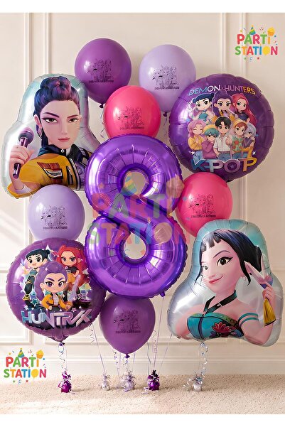 Parti Station K-Pop Balloon Set 8Th Birthday Set 11 Piece Demon Slayers Ballo...