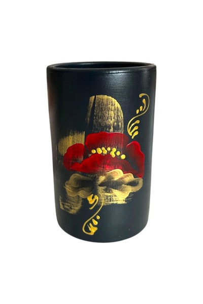 Ceramica Martinescu Vaza ceramica neagra pictata manual cu maci, decor handma...
