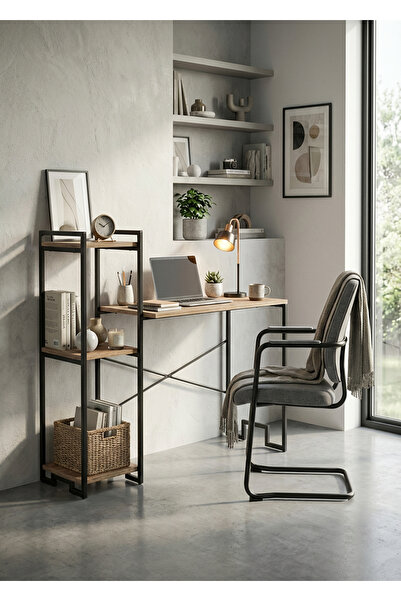 boz concept home Oslo Kitaplıklı Çalışma Masası Metal Bilgisayar Masası 125 cm