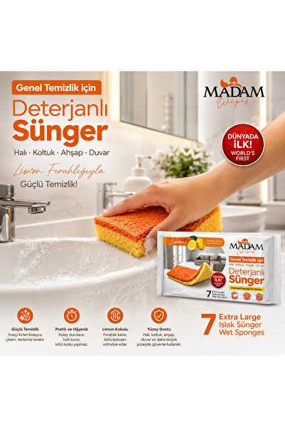 MADAM Wipes Genel Temizlik İçin Deterjanlı Sünger 7'li – Limon Kokulu