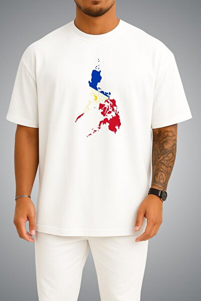 Bahriyeli Collection Oversize Philippines Flag and Map Chest Printed Unisex T...