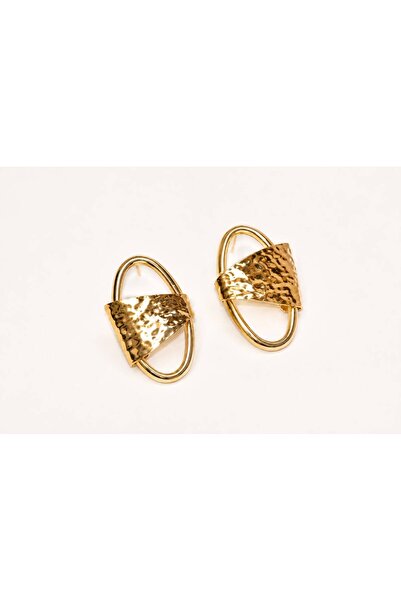 Geometrik Dokulu Gold Paslanmaz Çelik Küpe