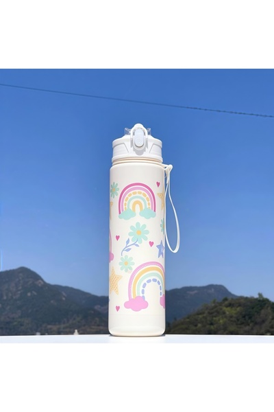 Choice6 750ml white rainbow 750ml Dinosaur Water Bottle For Kids Water Sippy ...