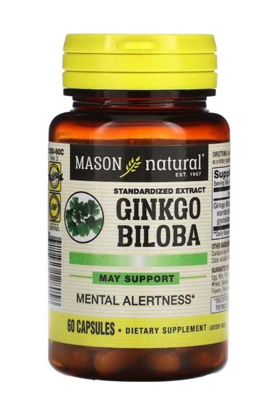 Mason Natural مستخلص الجنكة بيلوبا المُنظّم 60 كبسولة