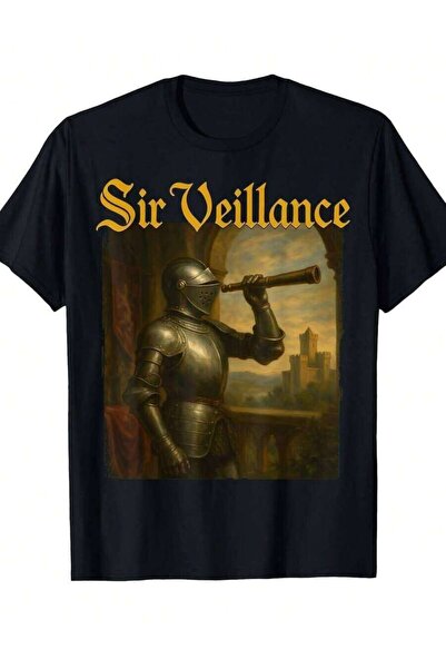 LİNA06 Men's Pun T-Shirt Sir Veveillance Medieval Knight Castle Graphic Tee F...