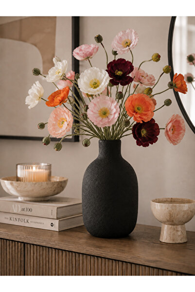 Lui Tasarım Textured Black Vase Simple Stylish Modern Ceramic 25cm Large Size...