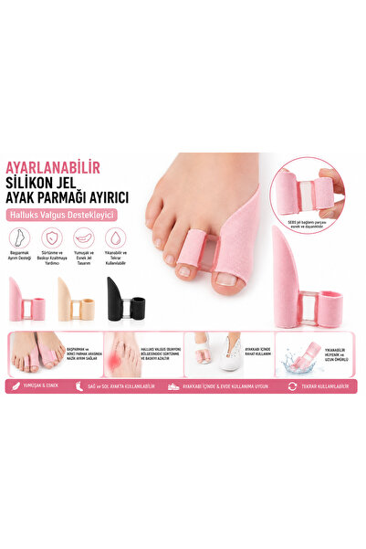 Ayarlanabilir Silikon Jel Ayak Parmağı Ayırıcı – Halluks Valgus Destekleyici | Bunyon Düzeltici Ayak Başparmağı Ayırıcı | Yumuşak ve Esnek Jel Tasarım | Günlük Ayak Bakımı İçin | 1 Çift Pembe